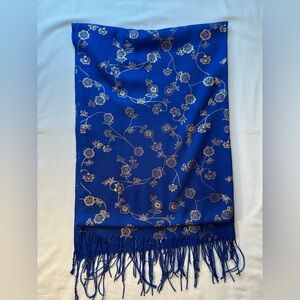 Pashmina Scarf made in Turkey, Blue‎ and Gold